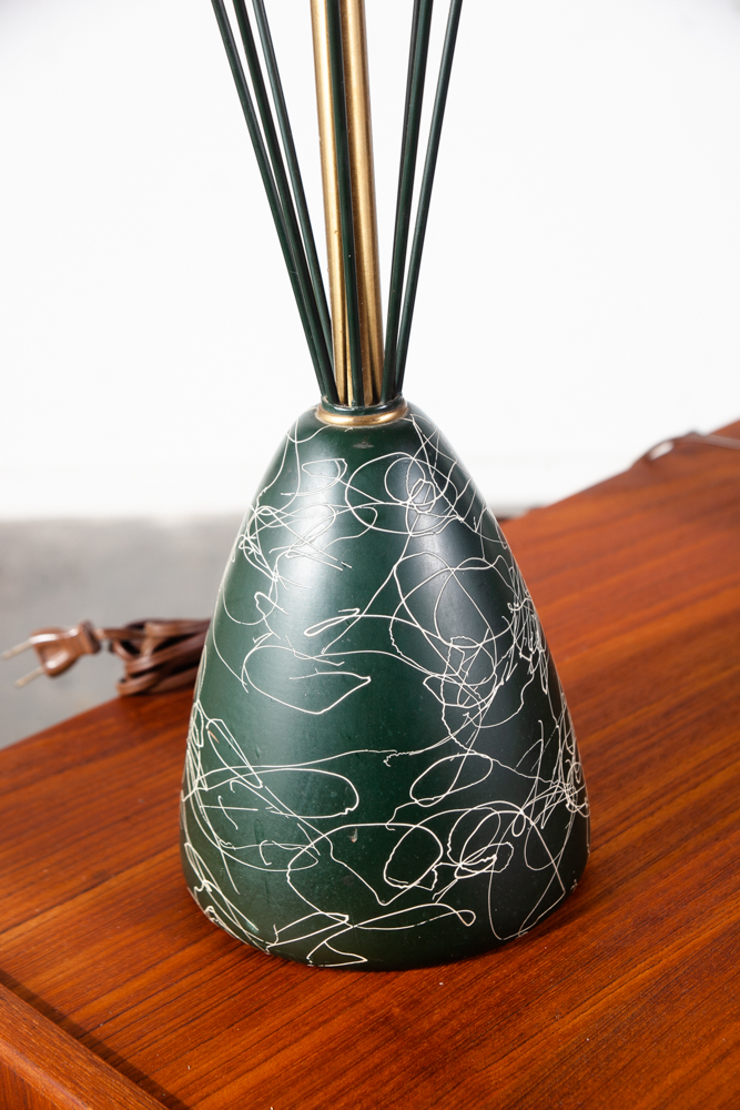 Mid Century Modern Table Lamp Set Pair Rembrandt Masterpieces Light Lighting Solid Brass Green Gold - Image 9