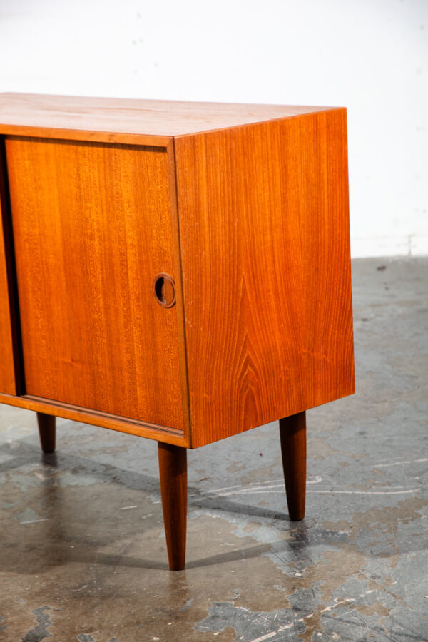 Mid Century Danish Modern Credenza Sideboard Teak Denmark Drawers Vintage Mcm Sliding Doors Compact Small - Image 6