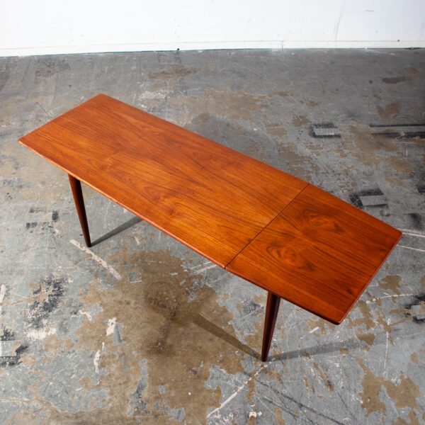 Mid Century Danish Modern Coffee Table Surfboard Teak Drop Leaf Denmark Sliding Extension