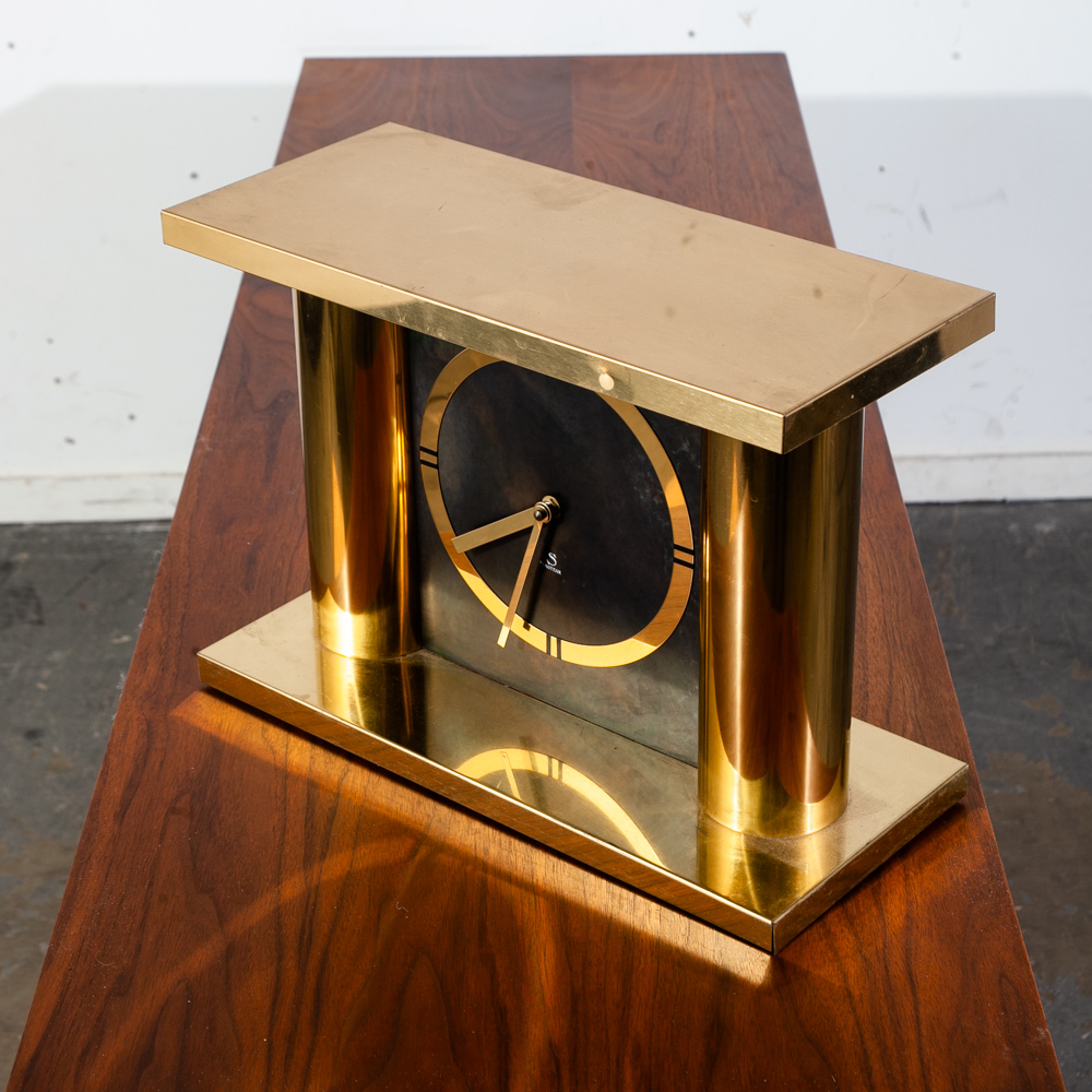 Mid Century Modern Clock Mantle Brass Curtis Jere 1977-1978 Gold Vintage Signed - Image 2