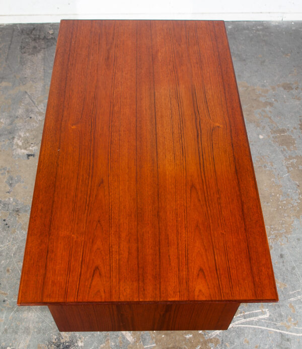Mid Century Danish Modern Desk Executive Solid Teak Floating 9 Drawer Bookshelf Office Restored Locking - Image 3