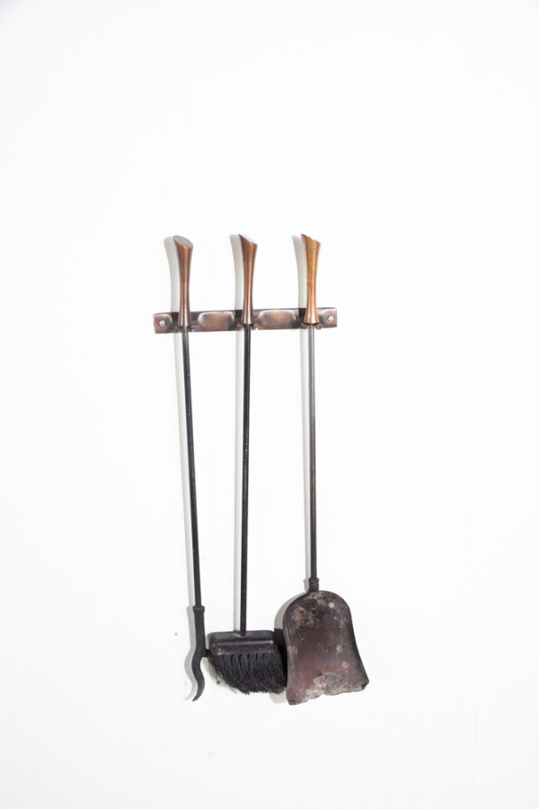 Mid Century Modern Fireplace Tools Wall Mounted Seymour Metal Brass Vintage VG Hanging - Image 2