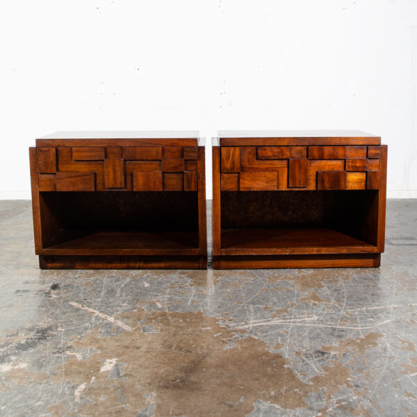 Mid Century Modern Nigtstands End Side Tables Lane Mosaic Pueblo Brutalist Pair Set Paul Evans Vintage Drawer Abstract Art - Image 2