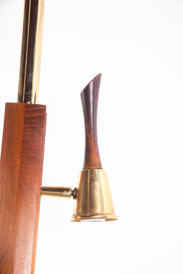 Mid Century Modern Floor Lamp Tension Pole 3 Light Solid Walnut Milk Glass Mcm Large Lighting Brass Gold Working - Image 6