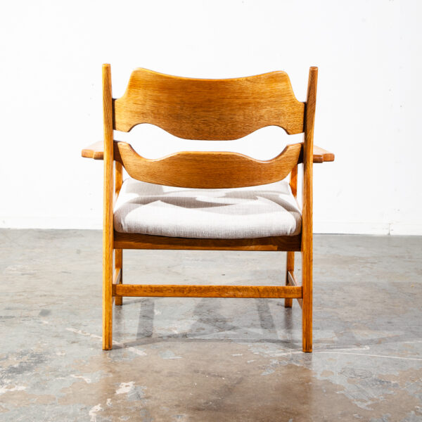 Mid Century Danish Modern Lounge Chair Henning Kjaernulf Oak Razor Armchair Off White Fabric Solid Wood - Image 5