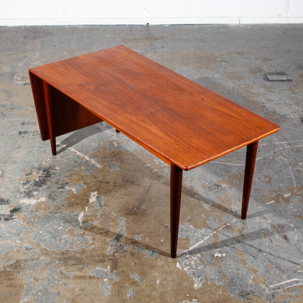 Mid Century Danish Modern Coffee Table Surfboard Teak Drop Leaf Denmark Sliding Extension - Image 5