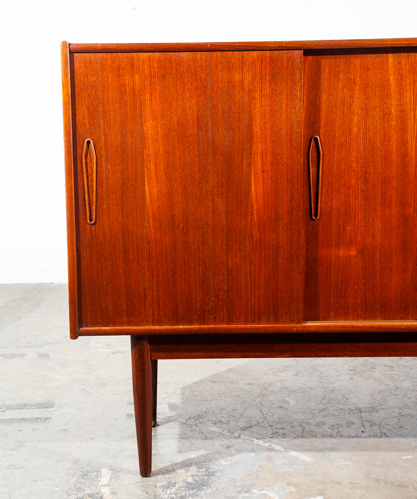 Mid Century Danish Modern Credenza Sideboard Teak Sliding Doors Denmark Vintage Storage Teak Drawers - Image 5