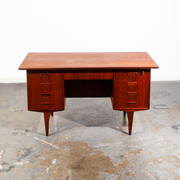 Mid Century Danish Modern Desk Executive Solid Teak Floating 9 Drawer Bookshelf Office Restored Locking - Image 2