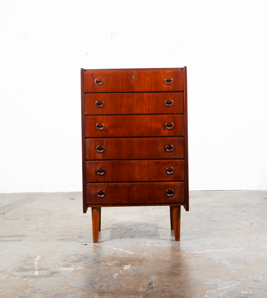 Mid Century Danish Modern Highboy Solid Teak Dresser 6 Drawer Eyelid Denmark Vintage High Tall - Image 11