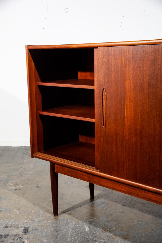 Mid Century Danish Modern Credenza Sideboard Teak Sliding Doors Denmark Vintage Storage Teak Drawers - Image 11