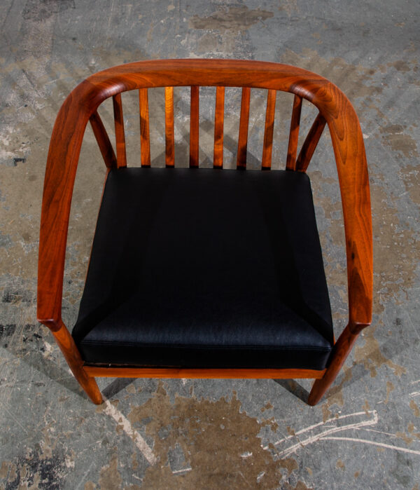 Mid Century Danish Modern Lounge Chair Folke Ohlsson Dux Sweden Black Faux Leather Solid Walnut Wood Round Back Restored - Image 2