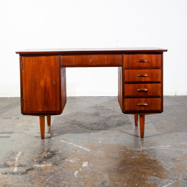 Mid Century Danish Modern Desk Teak Office Drawers Cabinet Locking Denmark Mcm Compact locking Drawers Cabinet - Image 2