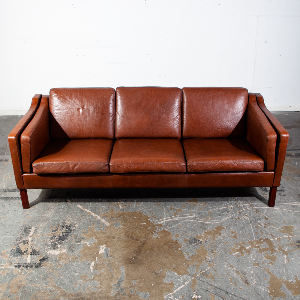 Mid Century Danish Modern Sofa Couch Mogens Hansen MH195 Brown Red 3 Seater Cognac Seating Denmark - Image 3