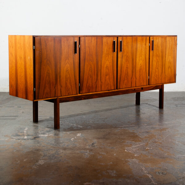 Mid Century Danish Modern Credenza Sideboard Brazilian Rosewood Axel Christiansen ACO Denmark Drawers Storage