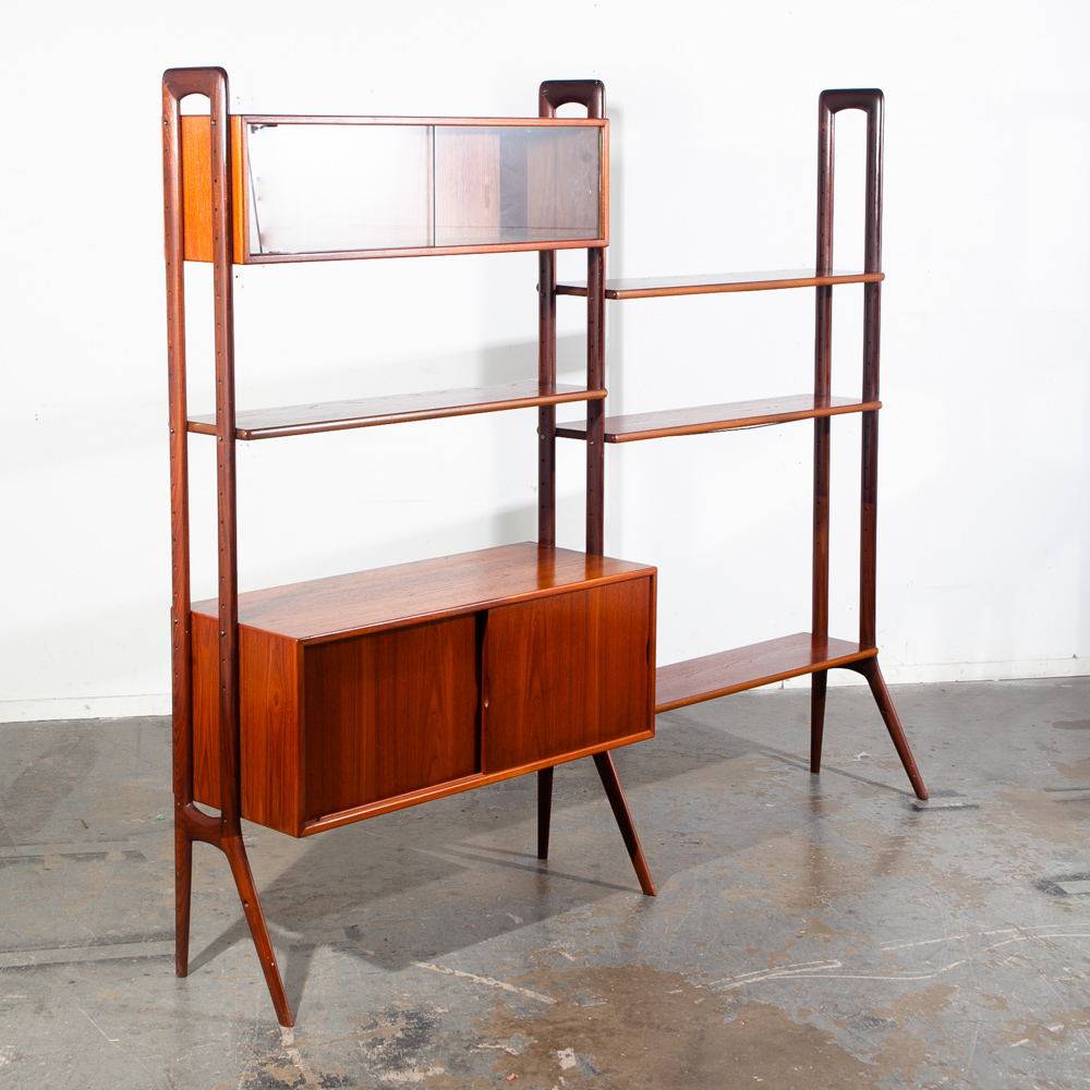 Mid Century Danish Modern Room Divider Wall Unit Teak Kurt Ostervig KP Mobler Modular Adjustable 2 Bay Cado Floating Freestanding
