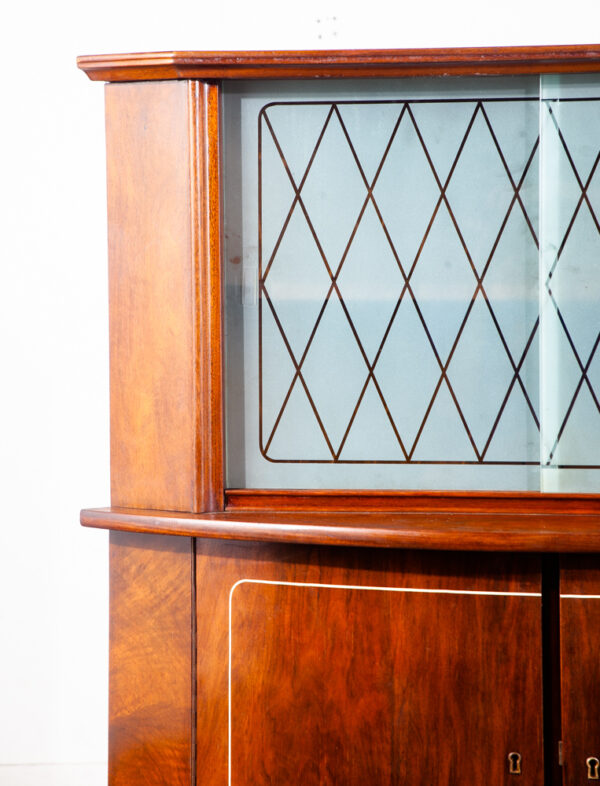 Mid Century Danish Corner Cabinet Bar Liquor Teak Glass Round Front Locking Denmark Sliding Doors  2 Tier Storage - Image 10