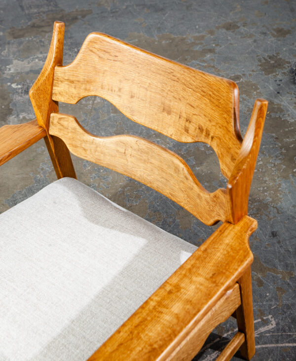 Mid Century Danish Modern Lounge Chair Henning Kjaernulf Oak Razor Armchair Off White Fabric Solid Wood - Image 9