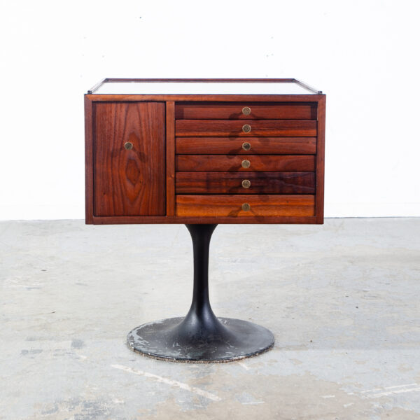 Mid Century Modern Jewelry Chest Side Table Artisan George Nelson Walnut Cube Square Denmark Hand Made Brass Black - Image 2