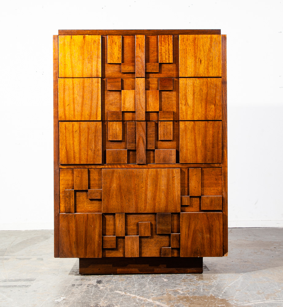 Mid Century Modern Dresser Highboy Lane Mosaic Pueblo Brutalist 5 Drawer Wood