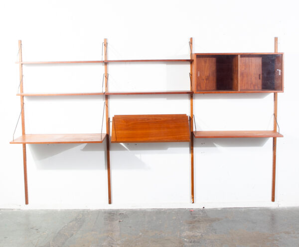 Mid Century Danish Modern Wall Unit 3 bay Teak Wood HG Hansen Guldborg Modular Cado Denmark Adjustable