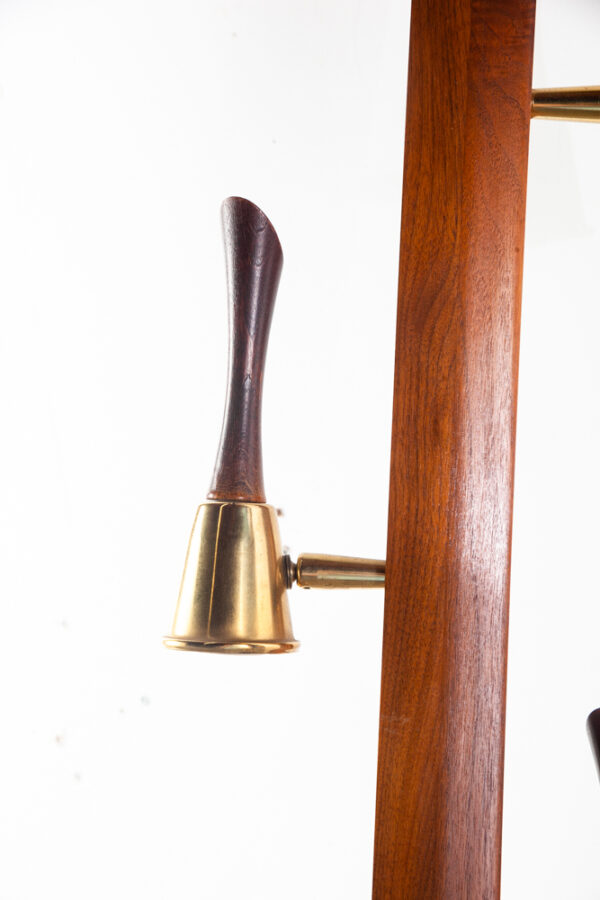 Mid Century Modern Floor Lamp Tension Pole 3 Light Solid Walnut Milk Glass Mcm Large Lighting Brass Gold Working - Image 9