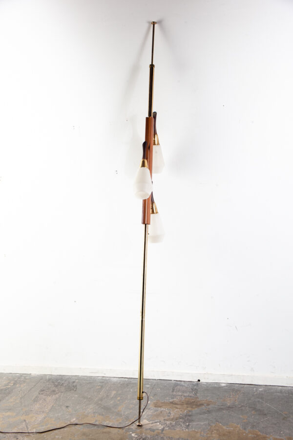 Mid Century Modern Floor Lamp Tension Pole 3 Light Solid Walnut Milk Glass Mcm Large Lighting Brass Gold Working - Image 10