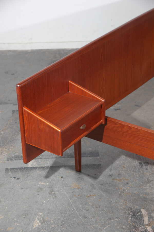 Mid Century Danish Modern Bed Frame Headboard Full Sz Size Solid Teak floating Nightstands Denmark - Image 11