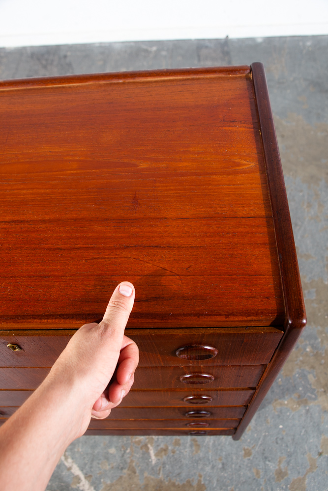 Mid Century Danish Modern Highboy Solid Teak Dresser 6 Drawer Eyelid Denmark Vintage High Tall - Image 8