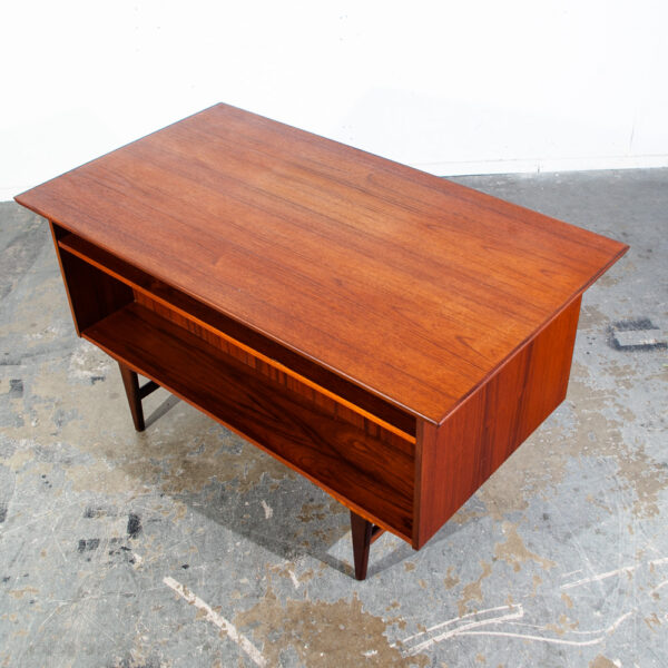 Mid Century Danish Modern Desk Executive Solid Teak Floating 9 Drawer Bookshelf Office Restored Locking - Image 11