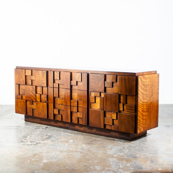 Mid Century Modern Credenza Dresser Lane Mosaic Pueblo Brutalist 9 Drawer Wood Large Abstract Made in USA Drexel Danish Vintage