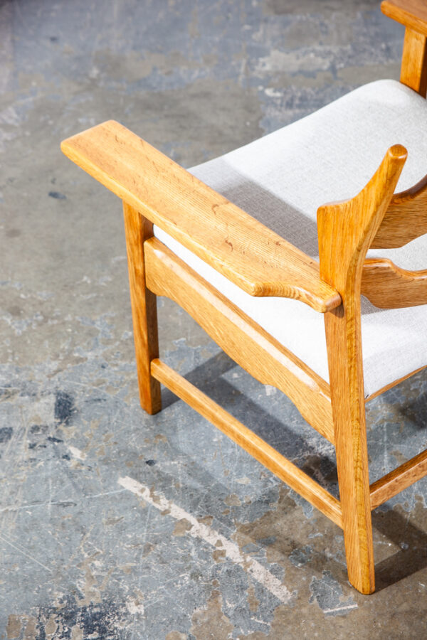 Mid Century Danish Modern Lounge Chair Henning Kjaernulf Oak Razor Armchair Off White Fabric Solid Wood - Image 10