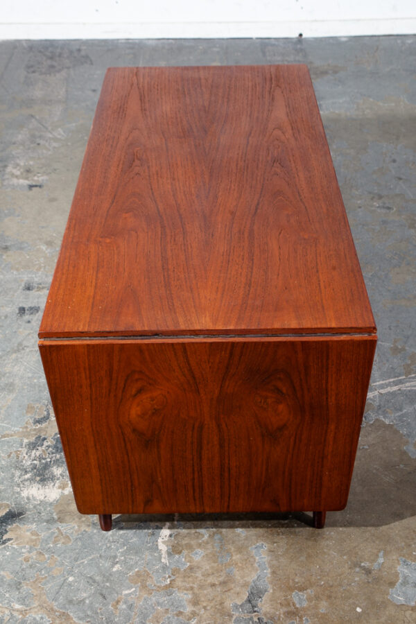 Mid Century Danish Modern Coffee Table Surfboard Teak Drop Leaf Denmark Sliding Extension - Image 12