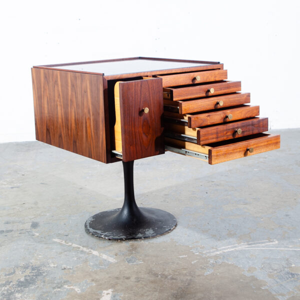 Mid Century Modern Jewelry Chest Side Table Artisan George Nelson Walnut Cube Square Denmark Hand Made Brass Black - Image 3