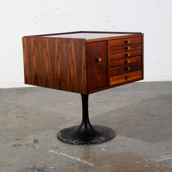 Mid Century Modern Jewelry Chest Side Table Artisan George Nelson Walnut Cube Square Denmark Hand Made Brass Black - Image 8