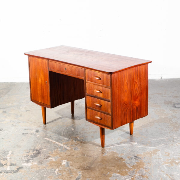 Mid Century Danish Modern Desk Teak Office Drawers Cabinet Locking Denmark Mcm Compact locking Drawers Cabinet
