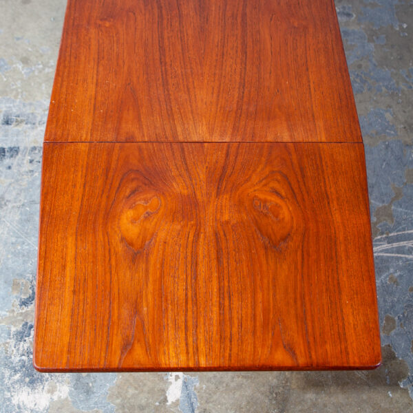 Mid Century Danish Modern Coffee Table Surfboard Teak Drop Leaf Denmark Sliding Extension - Image 6