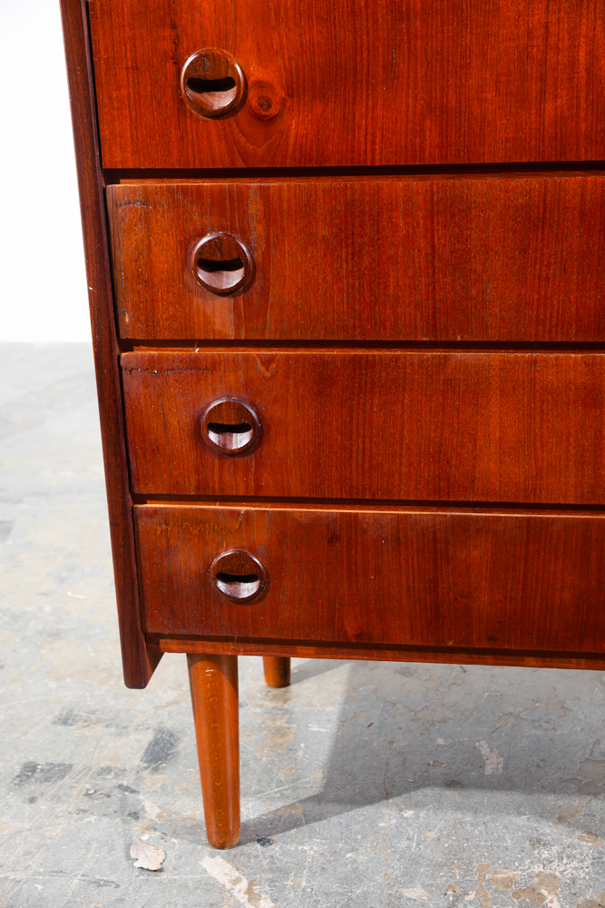 Mid Century Danish Modern Highboy Solid Teak Dresser 6 Drawer Eyelid Denmark Vintage High Tall - Image 6