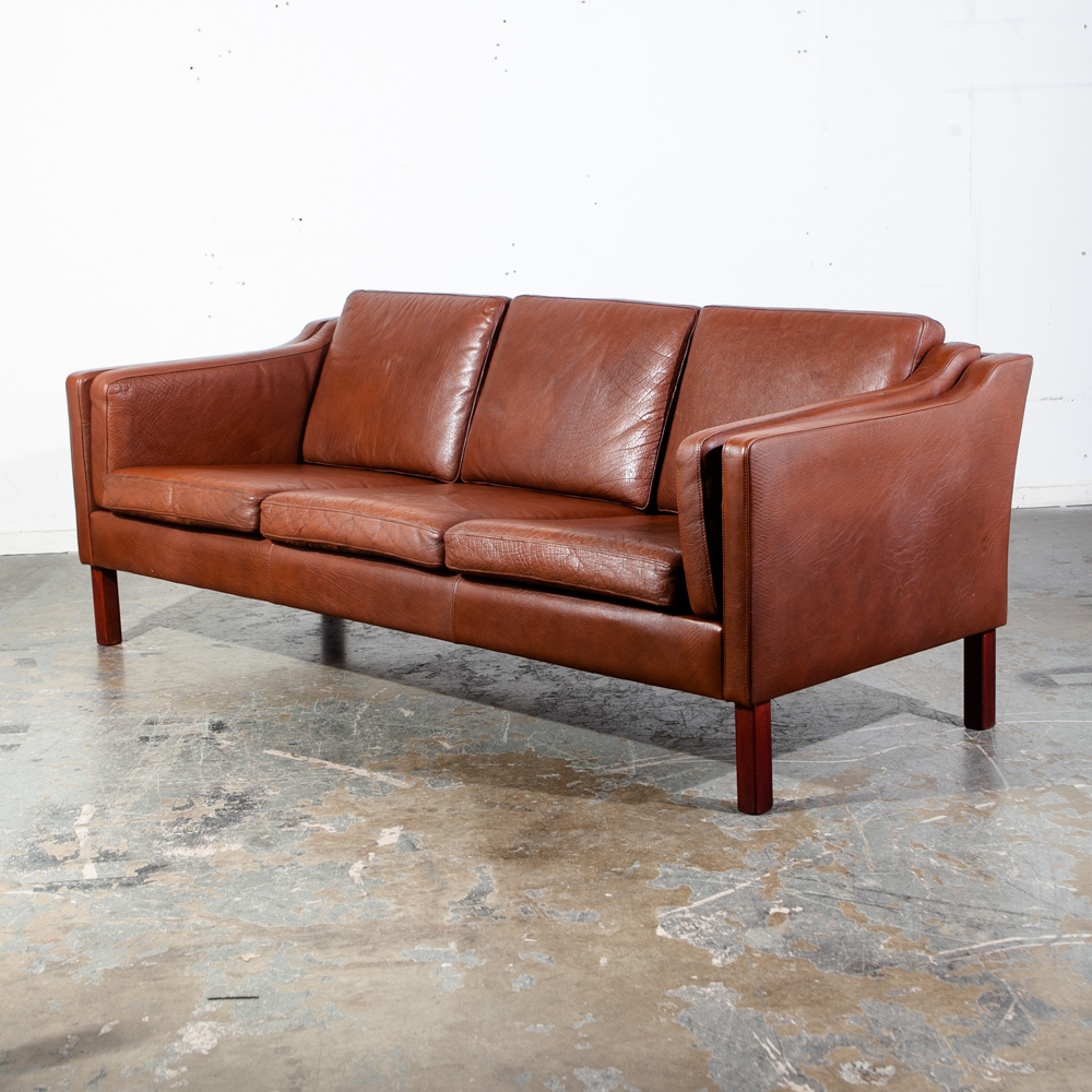 Mid Century Danish Modern Sofa Couch Mogens Hansen MH195 Brown Red 3 Seater Cognac Seating Denmark - Image 2