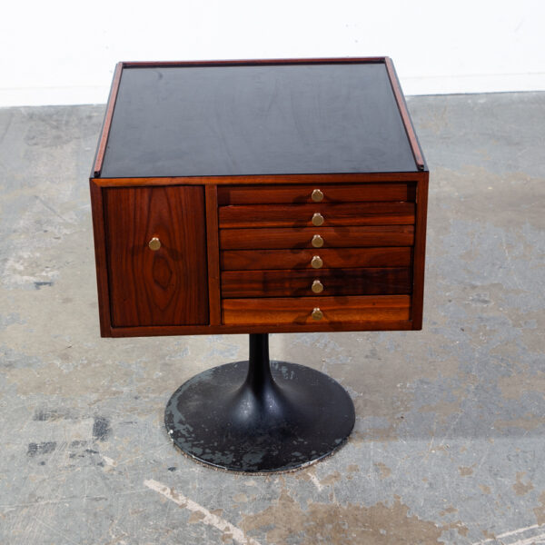 Mid Century Modern Jewelry Chest Side Table Artisan George Nelson Walnut Cube Square Denmark Hand Made Brass Black - Image 6