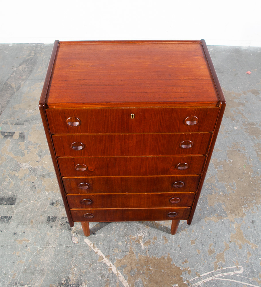 Mid Century Danish Modern Highboy Solid Teak Dresser 6 Drawer Eyelid Denmark Vintage High Tall - Image 5