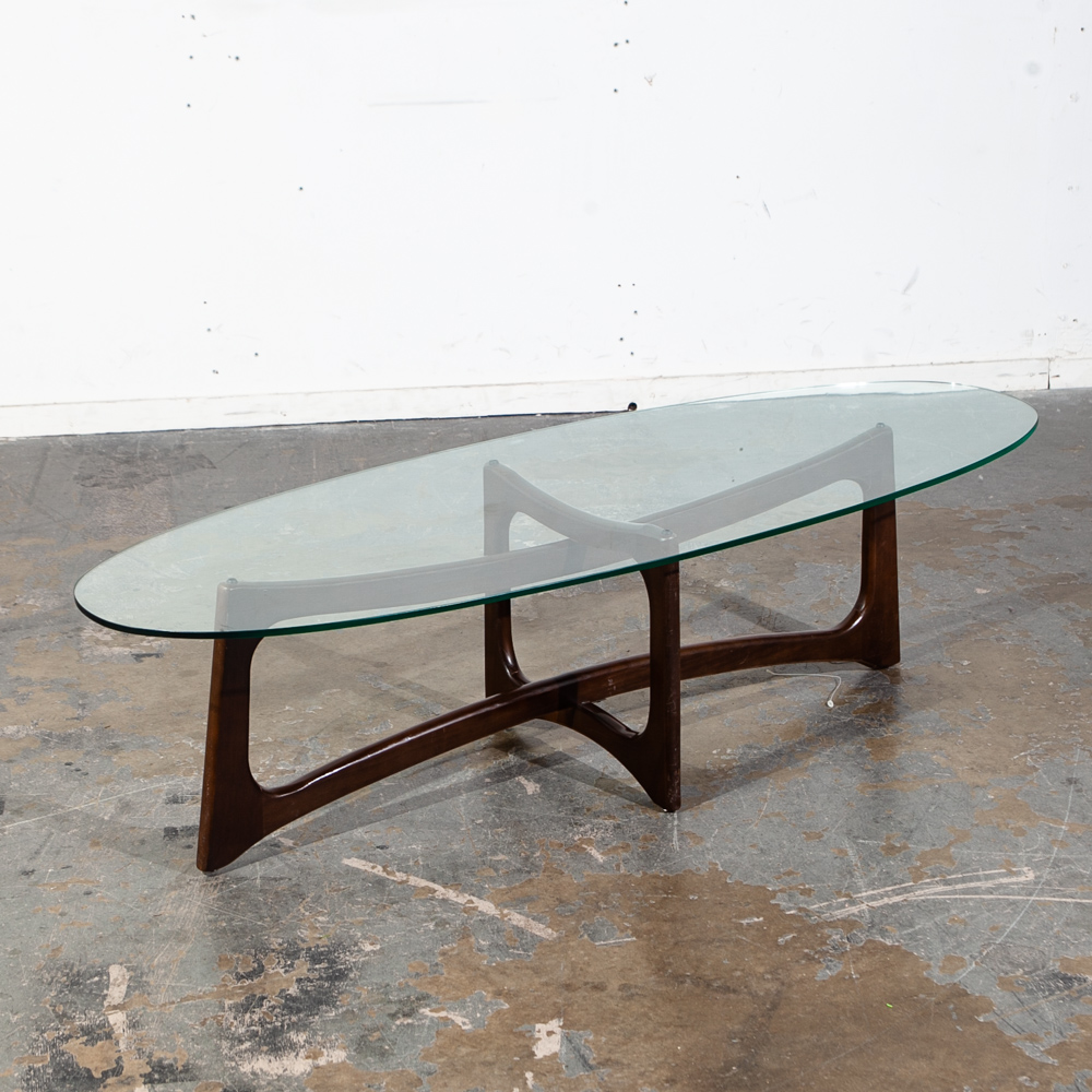 Mid Century Modern Coffee Table Oval Glass Kroehler Adrian Pearsall Craft Associates Vintage Sculptural Danish