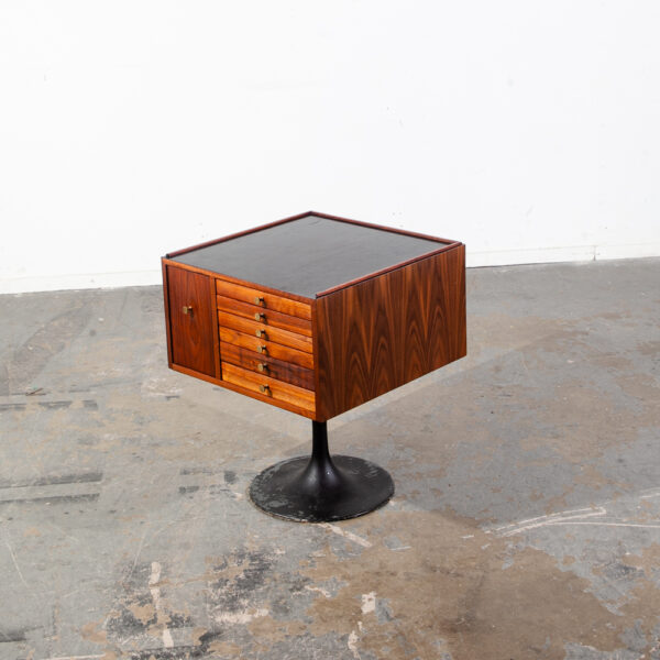 Mid Century Modern Jewelry Chest Side Table Artisan George Nelson Walnut Cube Square Denmark Hand Made Brass Black - Image 4