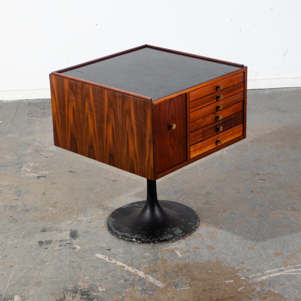 Mid Century Modern Jewelry Chest Side Table Artisan George Nelson Walnut Cube Square Denmark Hand Made Brass Black
