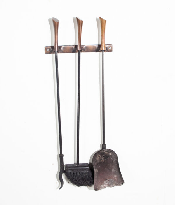 Mid Century Modern Fireplace Tools Wall Mounted Seymour Metal Brass Vintage VG Hanging