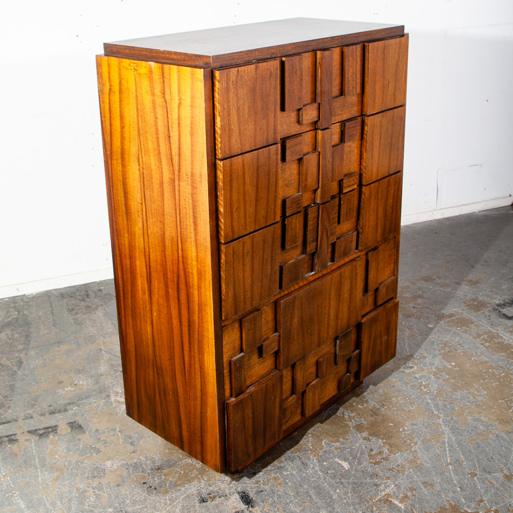 Mid Century Modern Dresser Highboy Lane Mosaic Pueblo Brutalist 5 Drawer Wood - Image 2