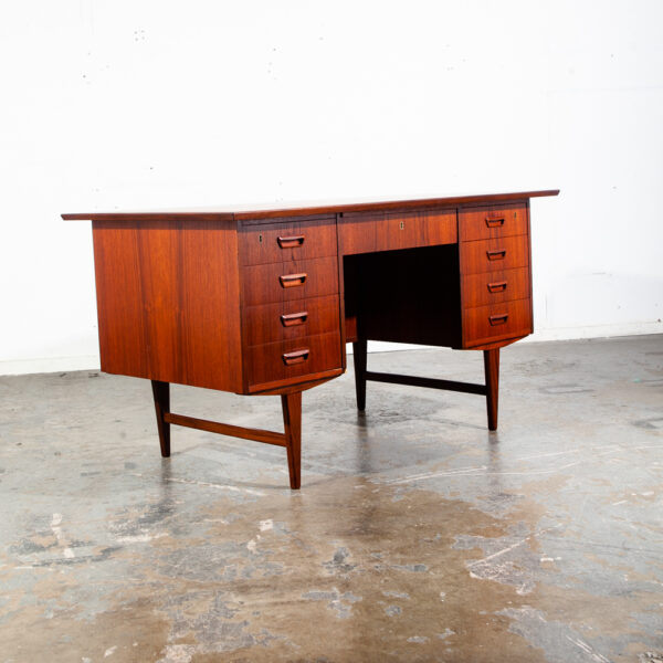 Mid Century Danish Modern Desk Executive Solid Teak Floating 9 Drawer Bookshelf Office Restored Locking - Image 6