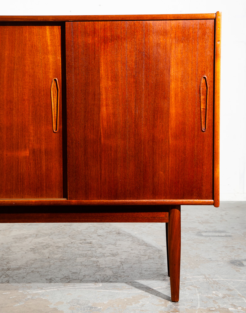 Mid Century Danish Modern Credenza Sideboard Teak Sliding Doors Denmark Vintage Storage Teak Drawers - Image 6