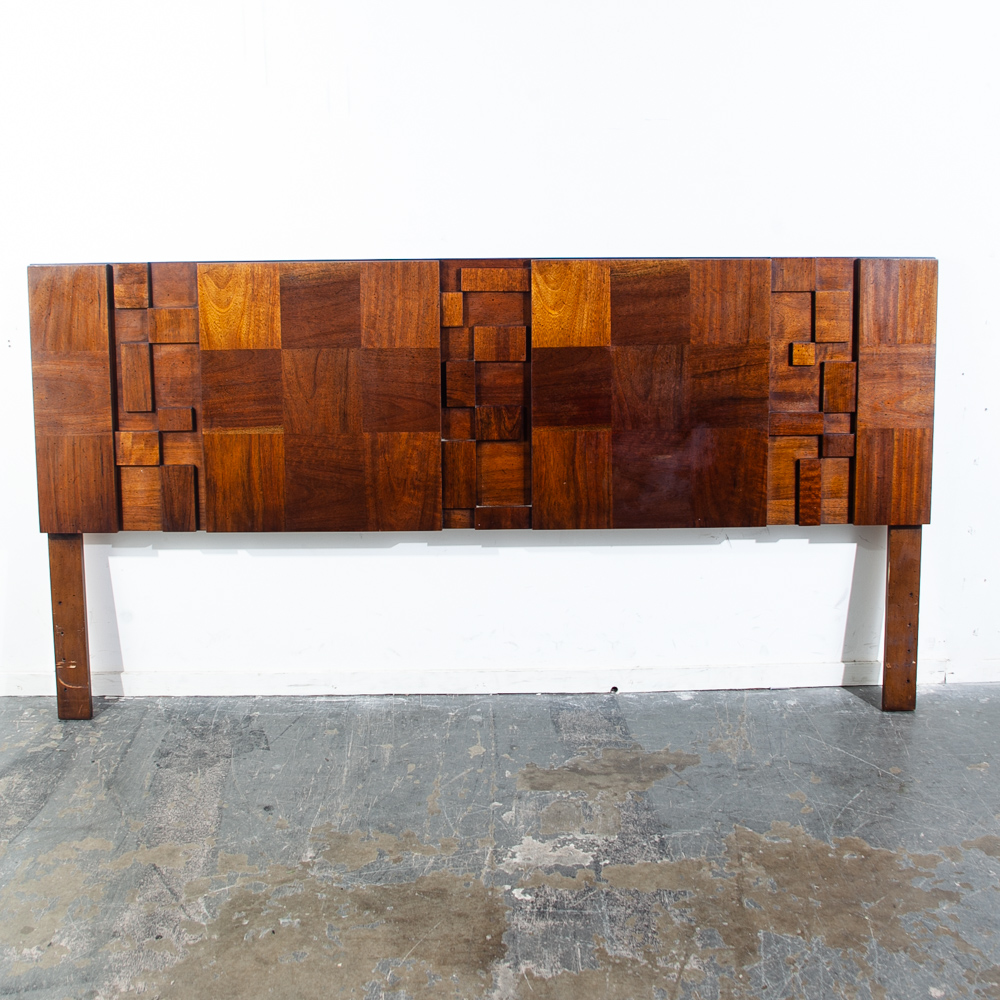 Mid Century Modern Headboard Bed Frame King Size Lane Mosaic Pueblo Brutalist Made in USA Danish Denmark Large