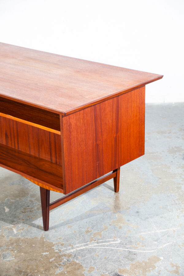 Mid Century Danish Modern Desk Executive Solid Teak Floating 9 Drawer Bookshelf Office Restored Locking - Image 9