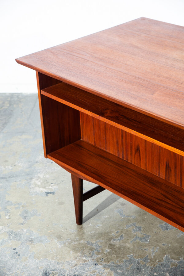Mid Century Danish Modern Desk Executive Solid Teak Floating 9 Drawer Bookshelf Office Restored Locking - Image 7